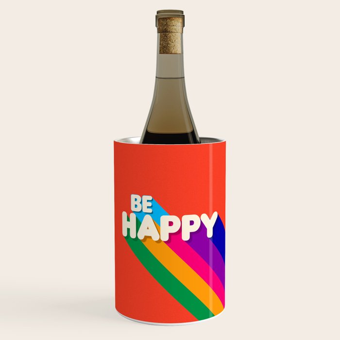 BE HAPPY - rainbow retro typography Wine Chiller Gallery Image 1