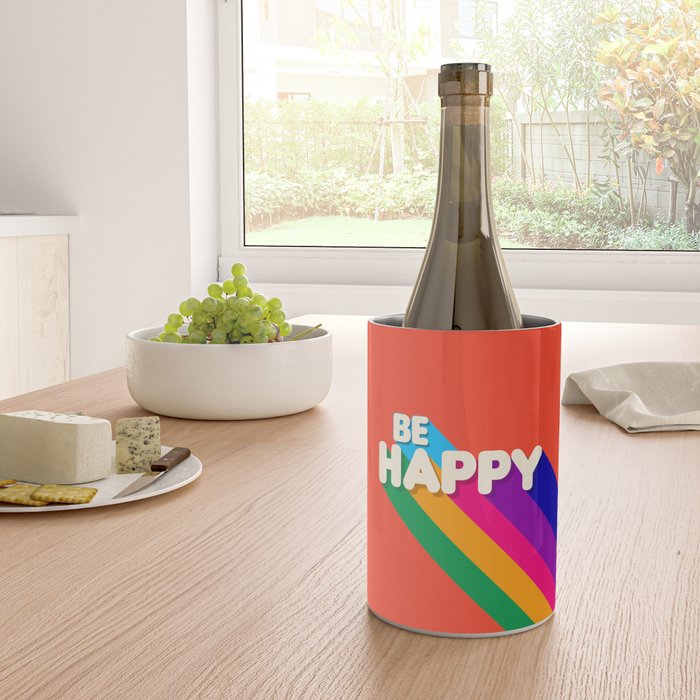 BE HAPPY - rainbow retro typography Wine Chiller Gallery Image 4
