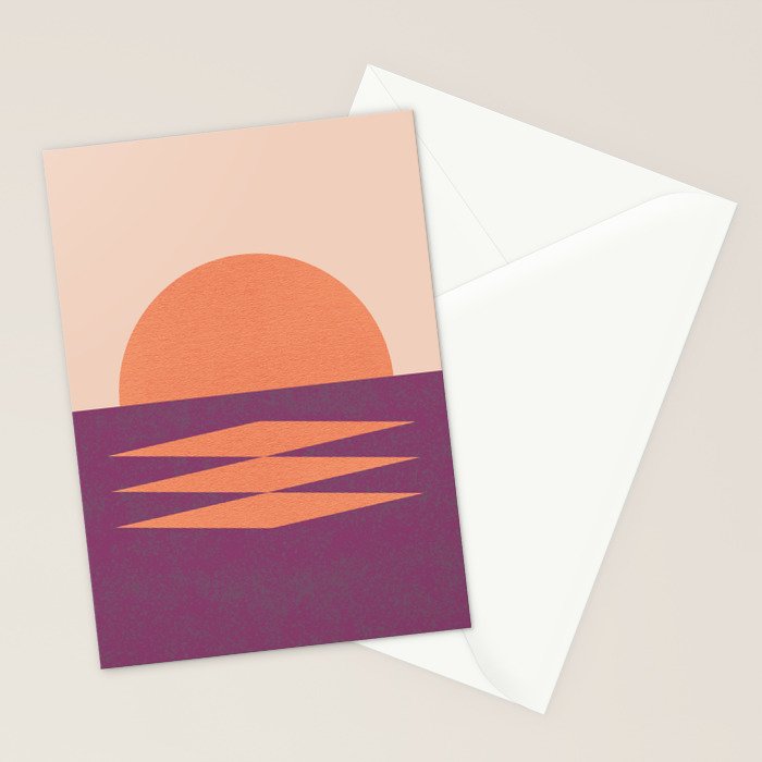 Sunset Geometric Pink Midcentury style Stationery Card Gallery Image 2