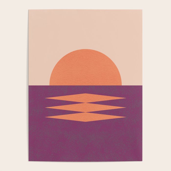 Sunset Geometric Pink Midcentury style Poster Gallery Image 1