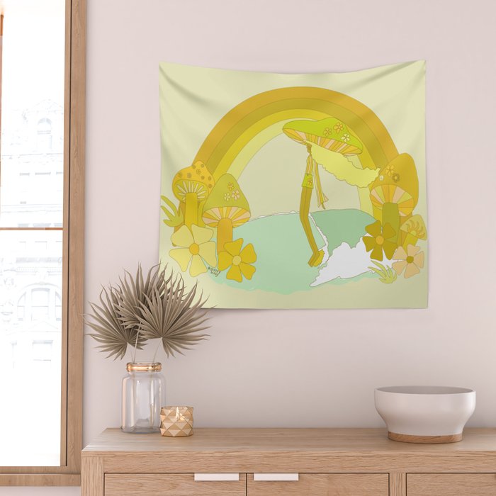Mushy mushroom longboard surf retro floral daydreams by surfy birdy Wall Tapestry Gallery Image 2