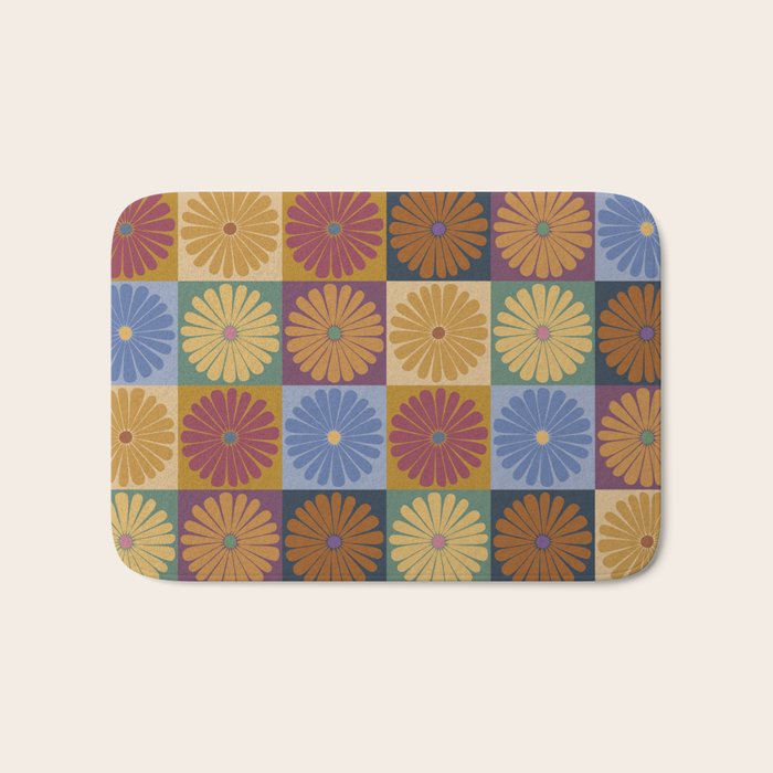 Retro Flowers Check Pattern XII Bath Mat Gallery Image 1