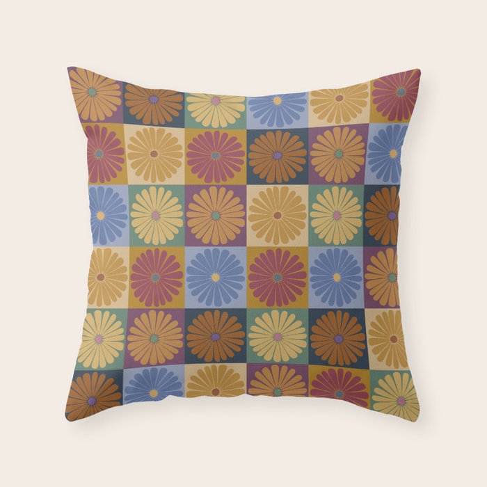Retro Flowers Check Pattern XII Throw Pillow Gallery Image 6