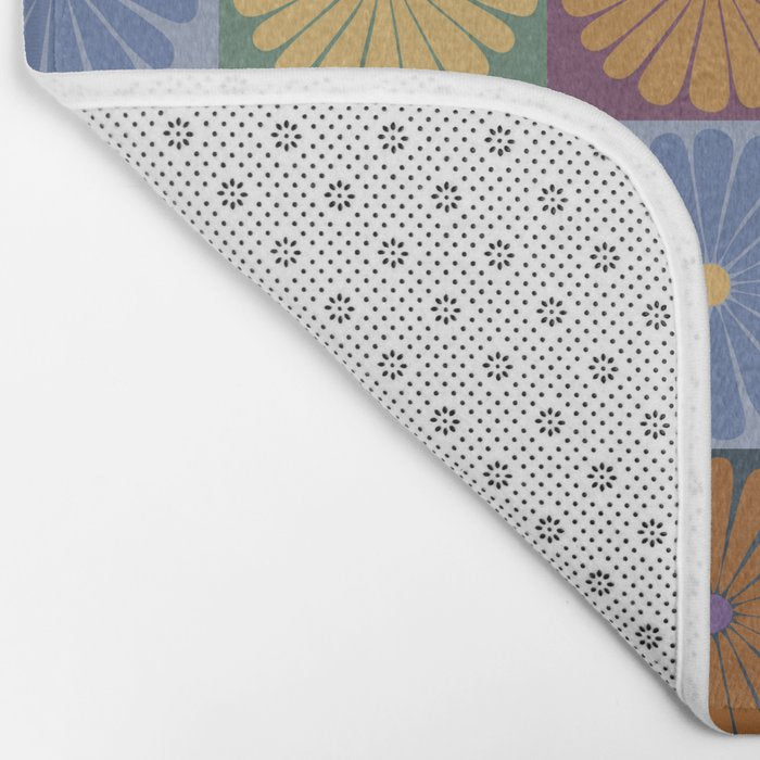 Retro Flowers Check Pattern XII Bath Mat Gallery Image 2