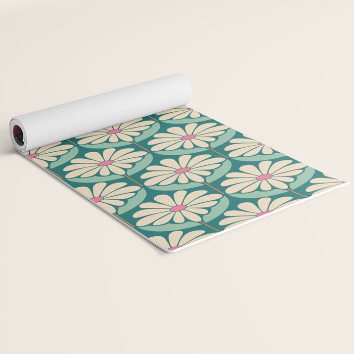Flower Power - Teal, Pink and Off-white Yoga Mat Gallery Image 2