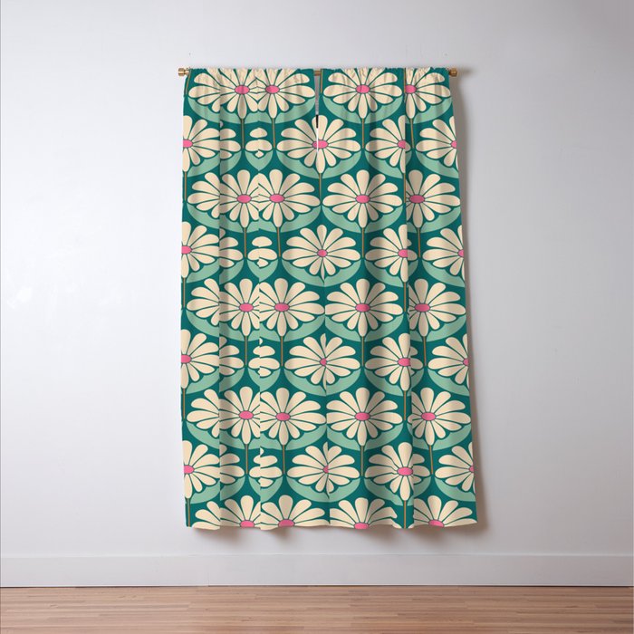 Flower Power - Teal, Pink and Off-white Window Curtain Gallery Image 3