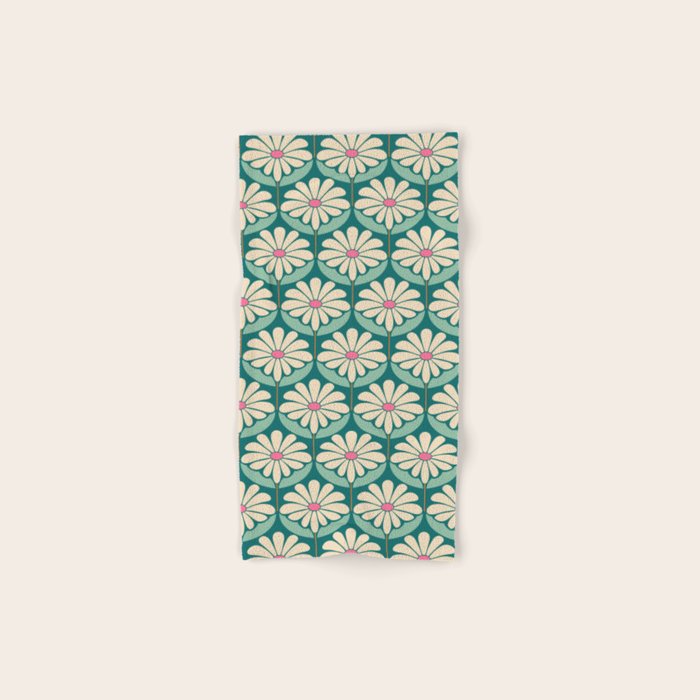 Flower Power - Teal, Pink and Off-white Bath Towel Gallery Image 1