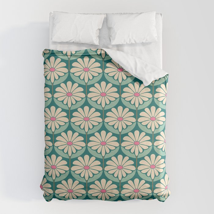 Flower Power - Teal, Pink and Off-white Duvet Cover Gallery Image 6