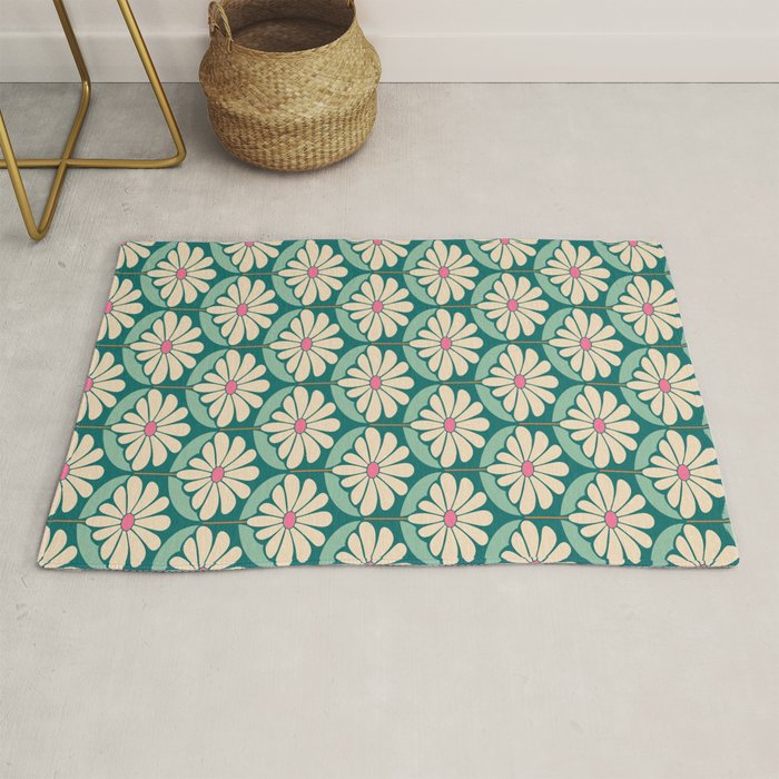 Flower Power - Teal, Pink and Off-white Rug Gallery Image 1