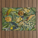 Vintage & Shabby Chic - Green Tropical Bird Flower Garden Outdoor Rug Gallery Image 1