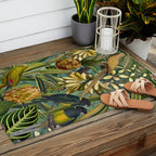 Vintage & Shabby Chic - Green Tropical Bird Flower Garden Outdoor Rug Gallery Image 2