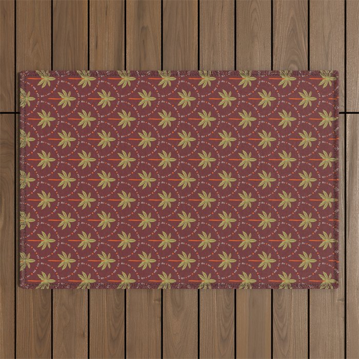 Vintage summer palm tree art pattern Outdoor Rug Gallery Image 1