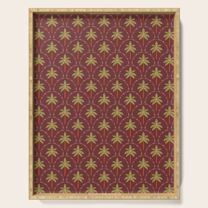 Vintage summer palm tree art pattern Serving Tray Gallery Image 1