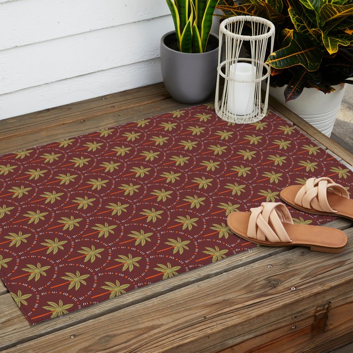 Vintage summer palm tree art pattern Outdoor Rug Gallery Image 2