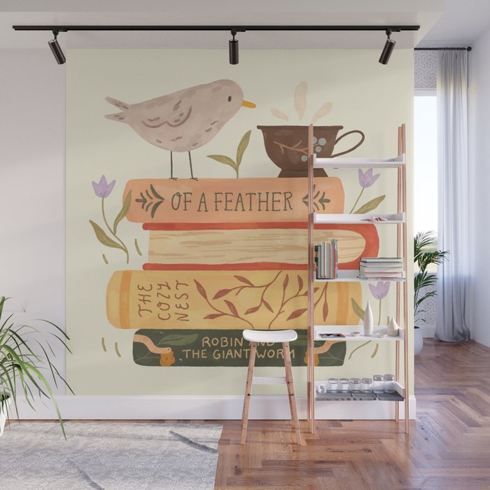 Bird's Book Stack Wall Mural Gallery Image 1