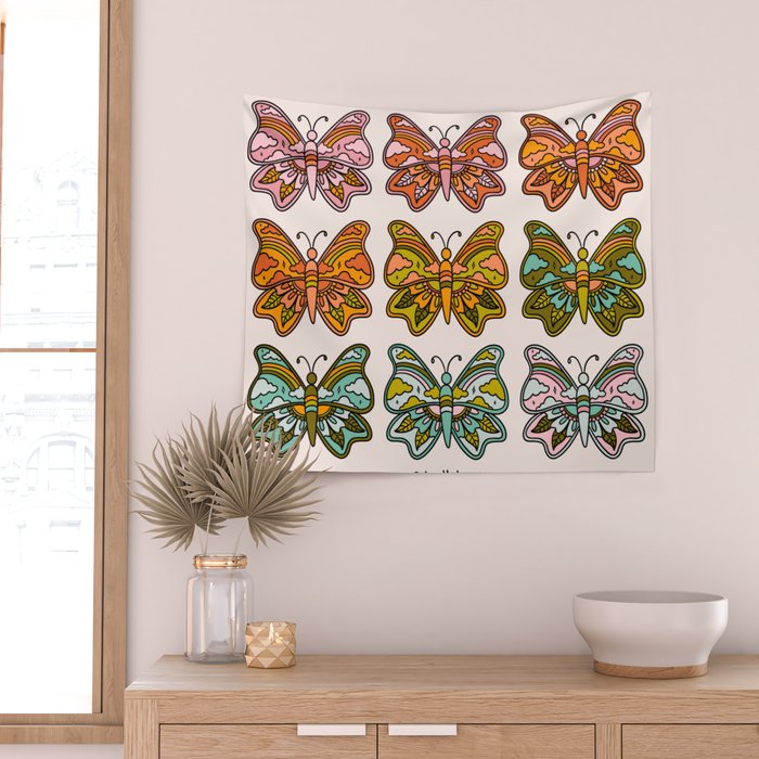 Rainbow Butterflies Wall Tapestry Gallery Image 2