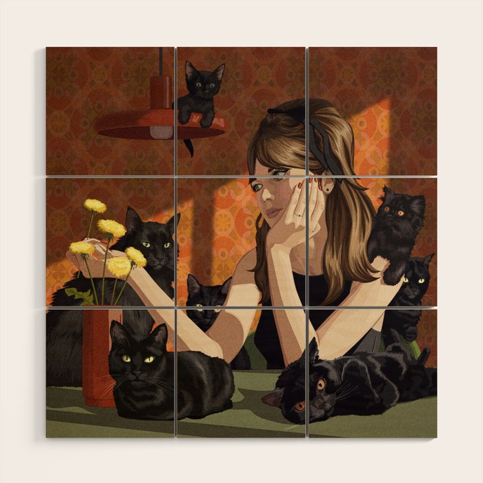 Cat Black  Wood Wall Art Gallery Image 1
