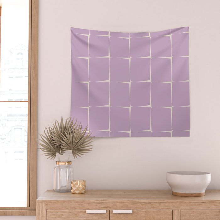 Lavender Flux Check Grid Pattern Wall Tapestry Gallery Image 2