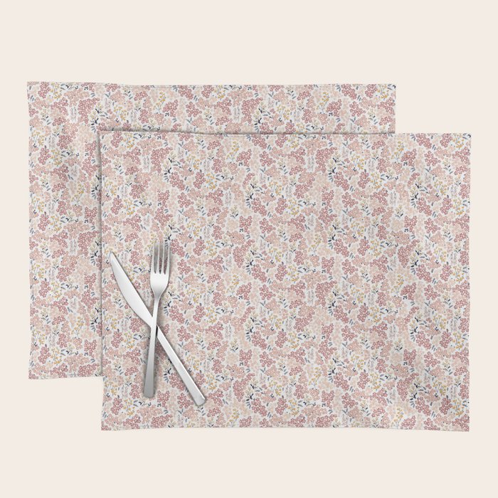 Minimal Blooming Flowers - Blush Pink, Yellow, Blue Placemat Gallery Image 1