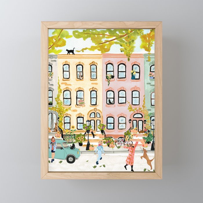 Autumn City Scene Mini Art Print Gallery Image 1