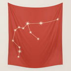 Aquarius Zodiac Star Constellation Line Art Red Wall Tapestry Gallery Image 4