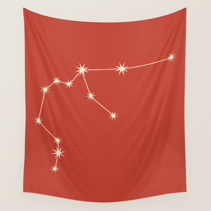 Aquarius Zodiac Star Constellation Line Art Red Wall Tapestry Gallery Image 4