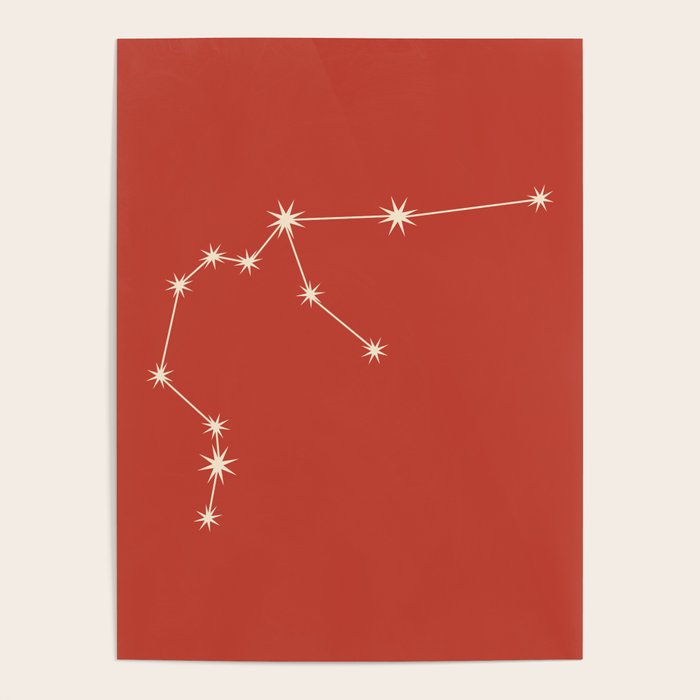 Aquarius Zodiac Star Constellation Line Art Red Poster Gallery Image 4