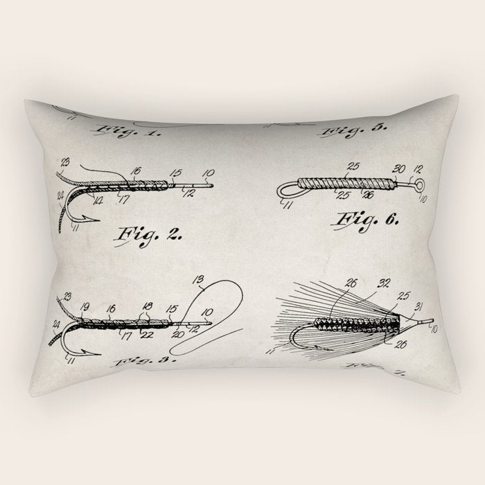 Fly Fishing Patent - Fisherman Art - Antique Rectangular Pillow Gallery Image 2