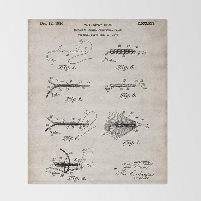 Fly Fishing Patent - Fisherman Art - Antique Throw Blanket Gallery Image 2
