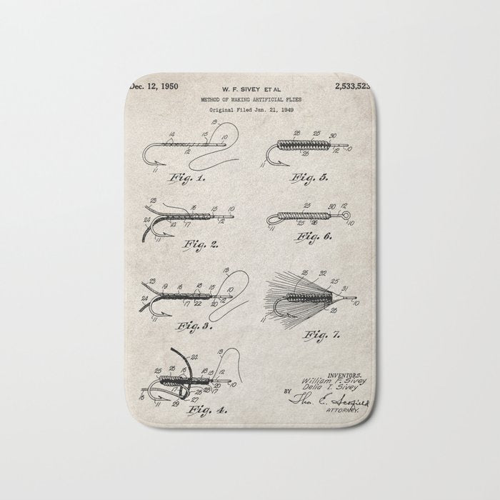 Fly Fishing Patent - Fisherman Art - Antique Bath Mat Gallery Image 1