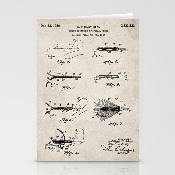Fly Fishing Patent - Fisherman Art - Antique Stationery Card Gallery Image 2