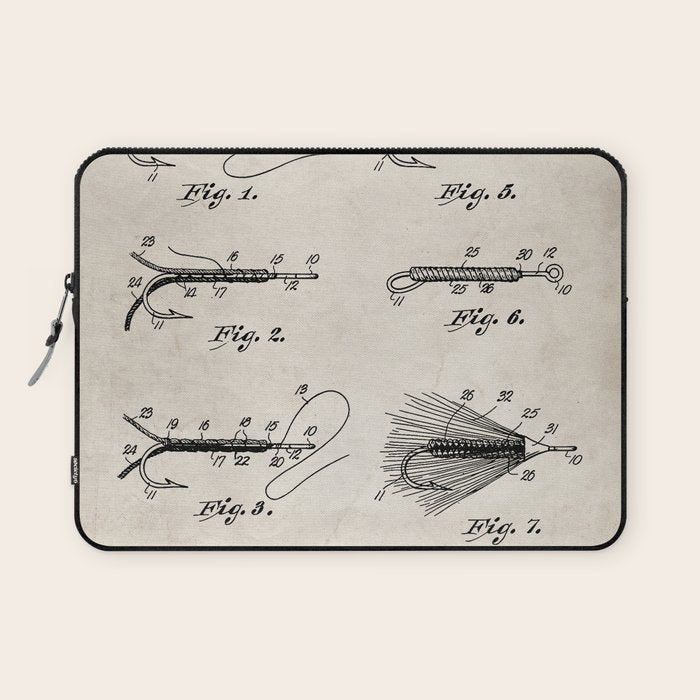 Fly Fishing Patent - Fisherman Art - Antique Laptop Sleeve Gallery Image 1