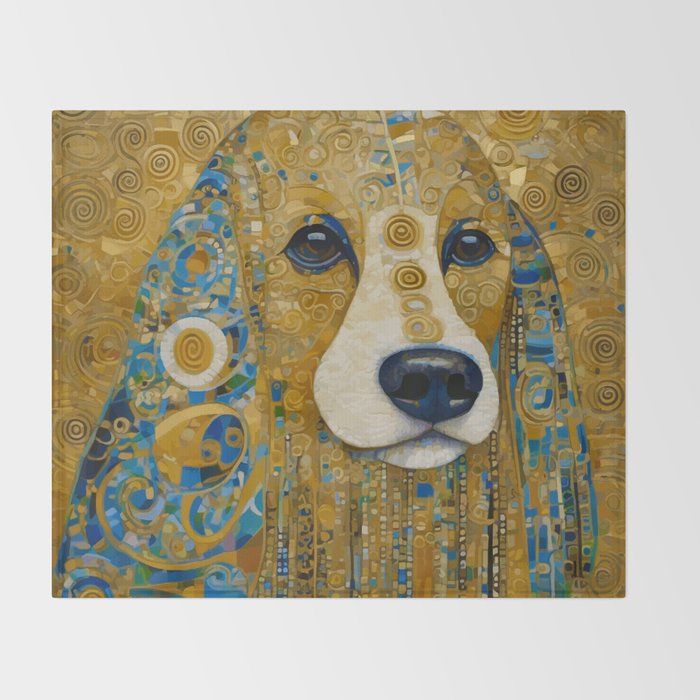 Klimt Dog with Brown Eyes Throw Blanket Gallery Image 2