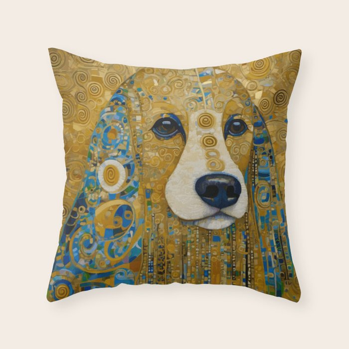 Klimt Dog with Brown Eyes Throw Pillow Gallery Image 1