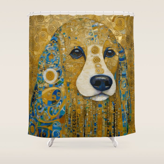 Klimt Dog with Brown Eyes Shower Curtain Gallery Image 1