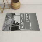 Lost; Very Lost funny roadsign humorous black and white quote photograph - photography - photographs Rug Gallery Image 1