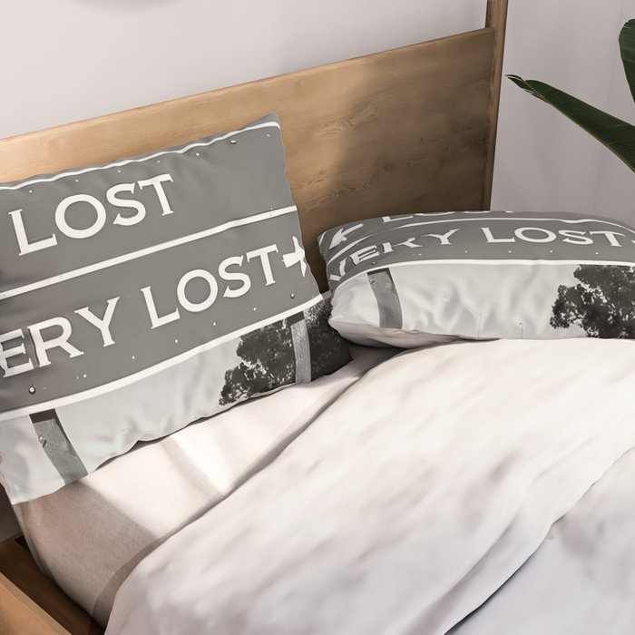 Lost; Very Lost funny roadsign humorous black and white quote photograph - photography - photographs Pillow Sham Gallery Image 2