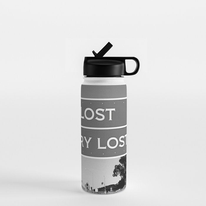 Lost; Very Lost funny roadsign humorous black and white quote photograph - photography - photographs Water Bottle Gallery Image 1