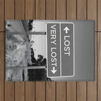 Lost; Very Lost funny roadsign humorous black and white quote photograph - photography - photographs Outdoor Rug Gallery Image 1