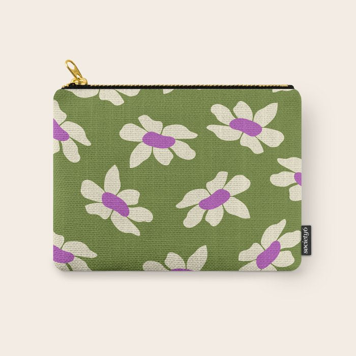 Olive and Purple - Retro Daisies  Carry All Pouch Gallery Image 1