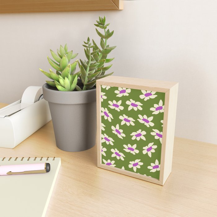 Olive and Purple - Retro Daisies  Mini Art Print Gallery Image 2