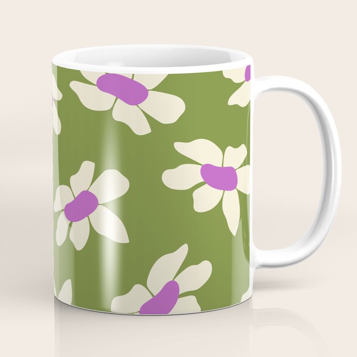 Olive and Purple - Retro Daisies  Coffee Mug Gallery Image 1
