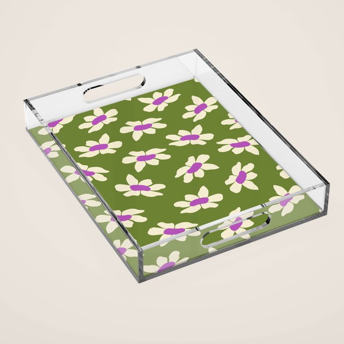 Olive and Purple - Retro Daisies  Acrylic Tray Gallery Image 1