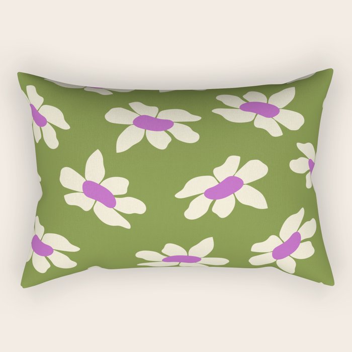 Olive and Purple - Retro Daisies  Rectangular Pillow Gallery Image 1