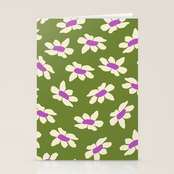 Olive and Purple - Retro Daisies  Stationery Card Gallery Image 2