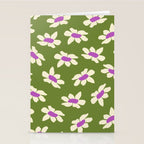 Olive and Purple - Retro Daisies  Stationery Card Gallery Image 2
