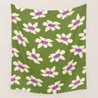 Olive and Purple - Retro Daisies  Wall Tapestry Gallery Image 4