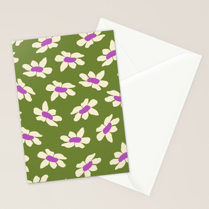 Olive and Purple - Retro Daisies  Stationery Card Gallery Image 2