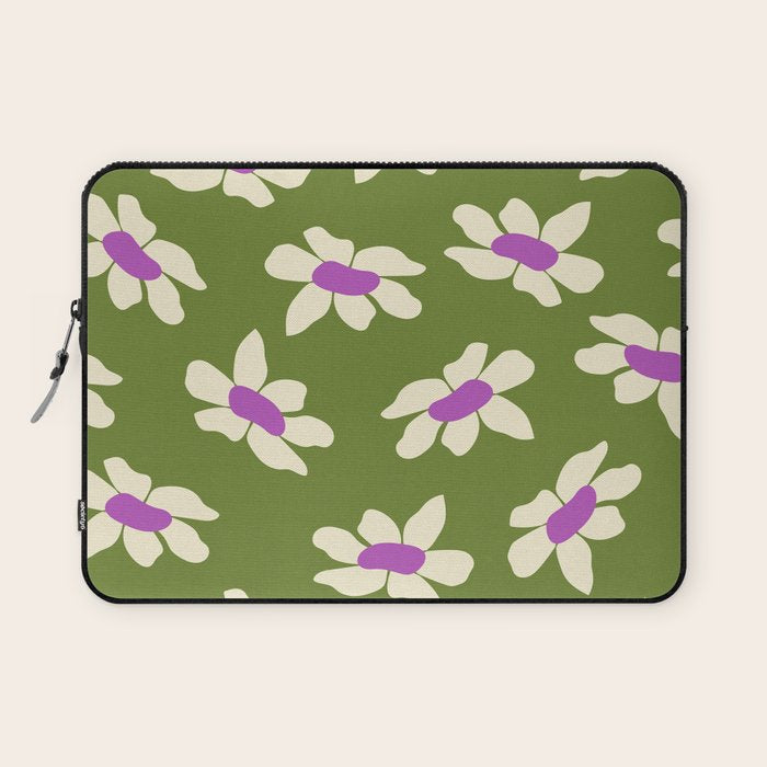 Olive and Purple - Retro Daisies  Laptop Sleeve Gallery Image 1