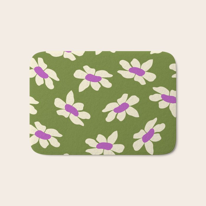 Olive and Purple - Retro Daisies  Bath Mat Gallery Image 1